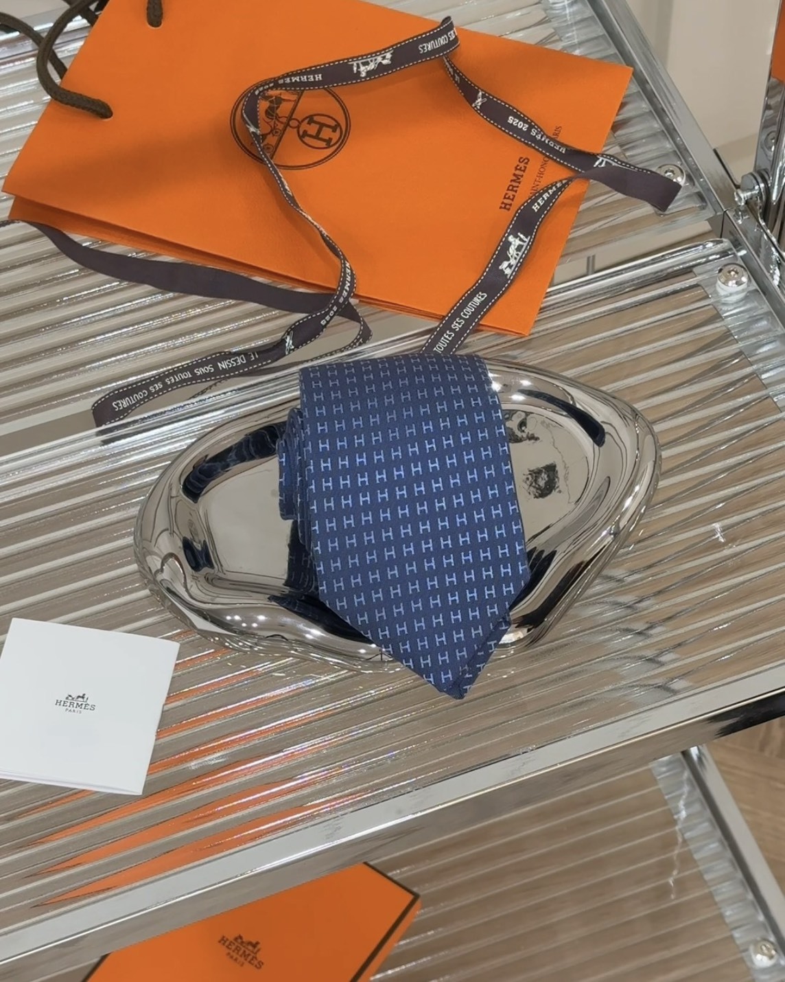 HERMES｜小H滿版領帶 藍色