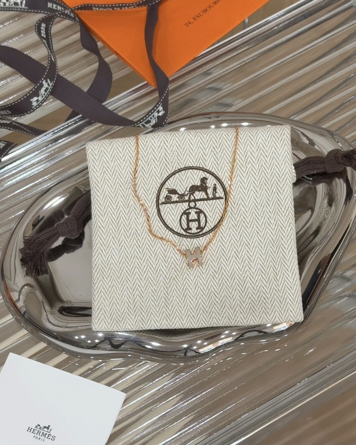 HERMES｜MINI POP H 項鍊 奶茶金