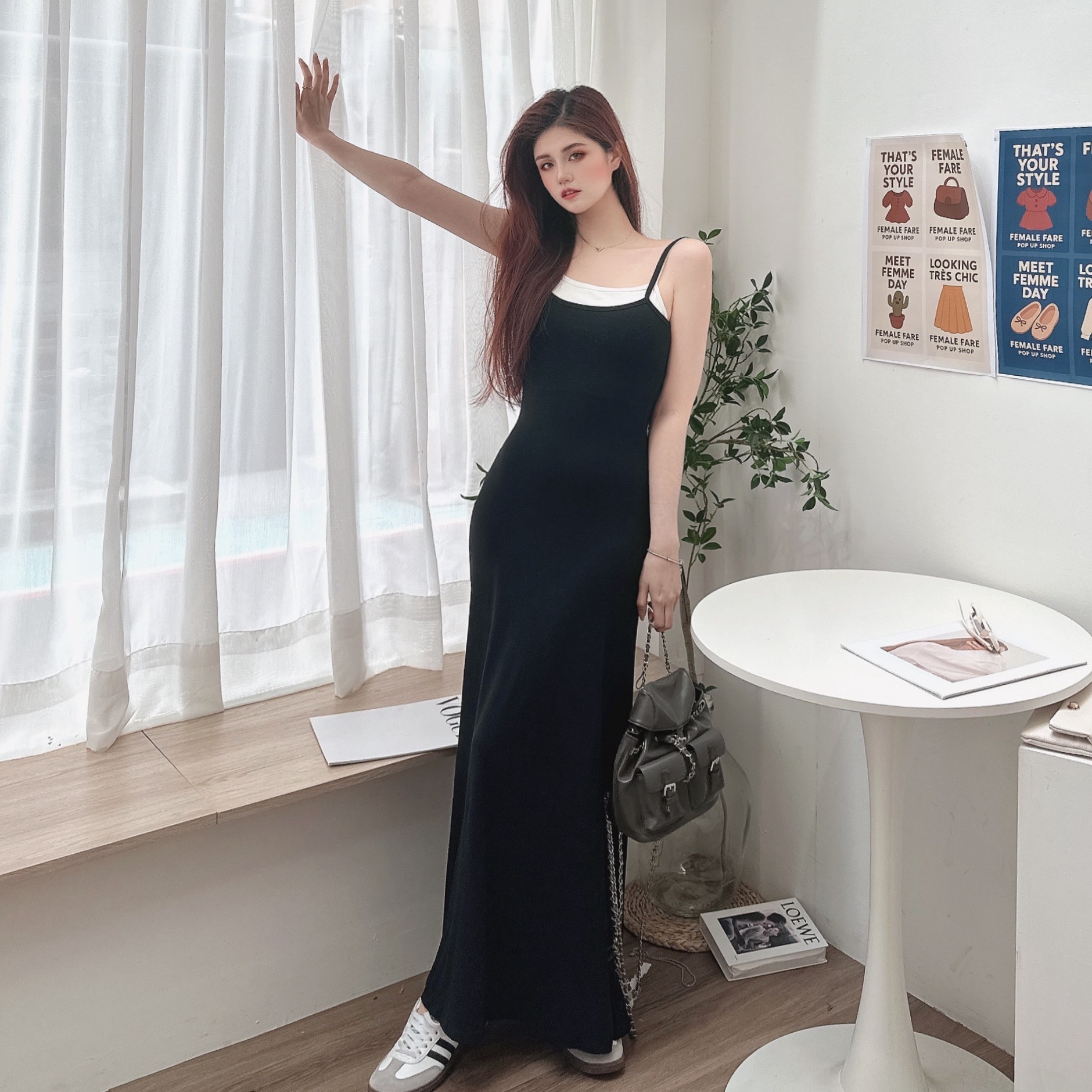 滾邊假兩件魚尾裙洋裝/二色/