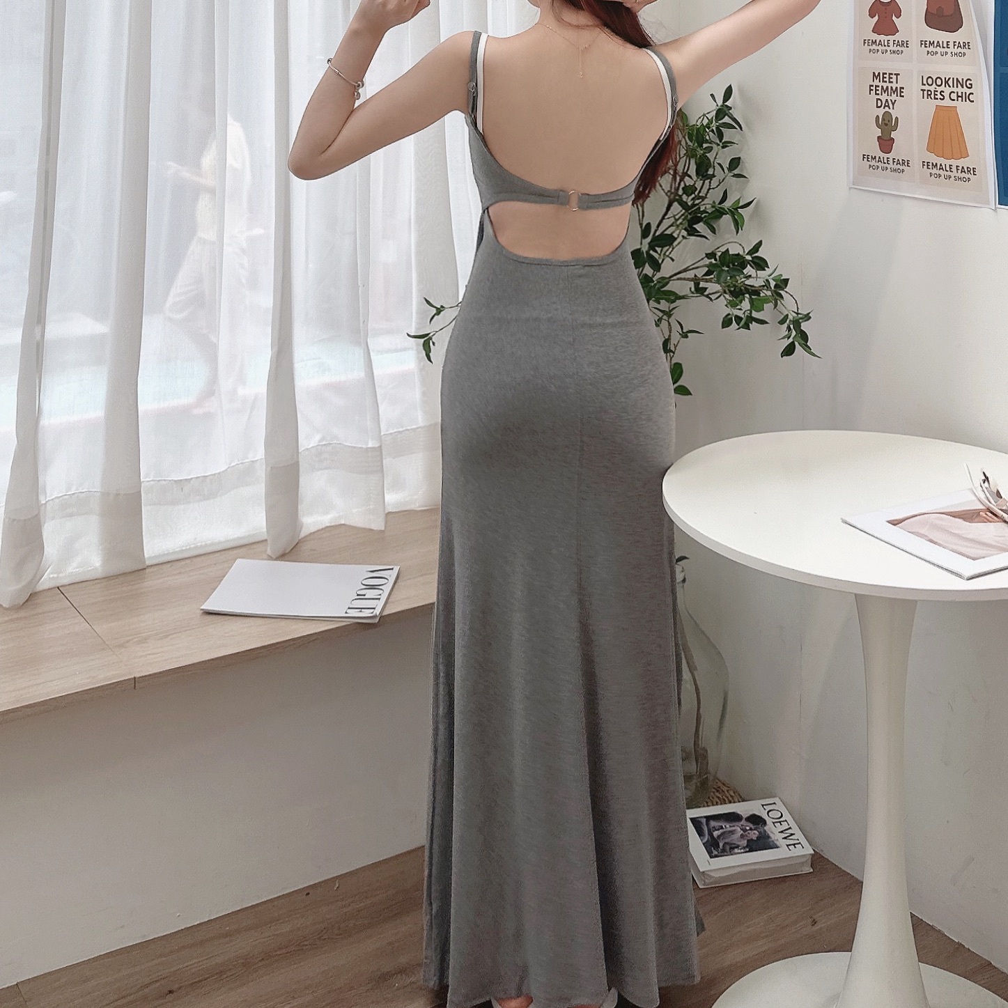 滾邊假兩件魚尾裙洋裝/二色/