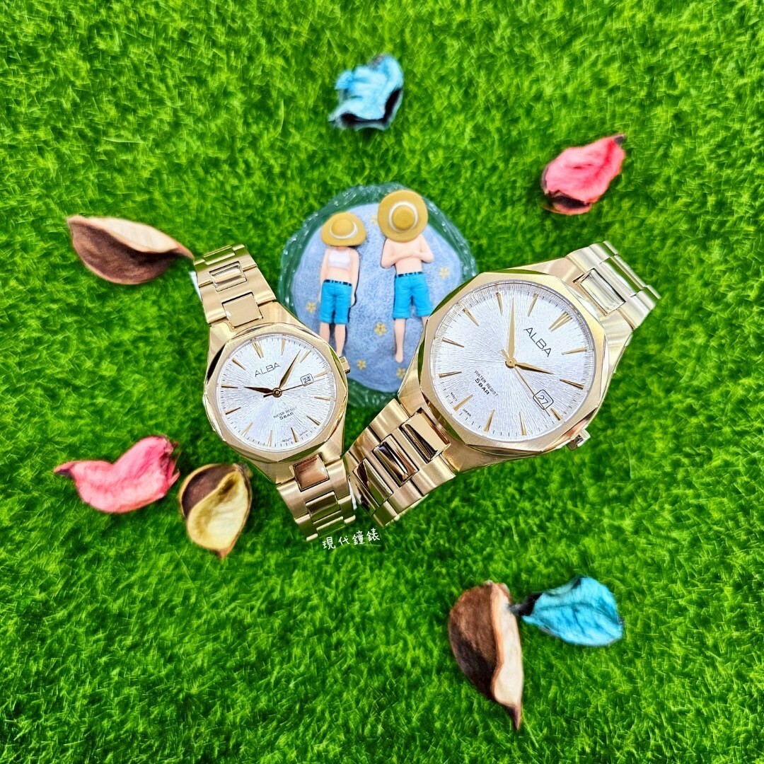 【ALBA 雅柏】PAIR金耀時光 浮雕耀文對錶 VJ42-X370G (40mm ) /VJ22-X431G (30mm )現代鐘錶
