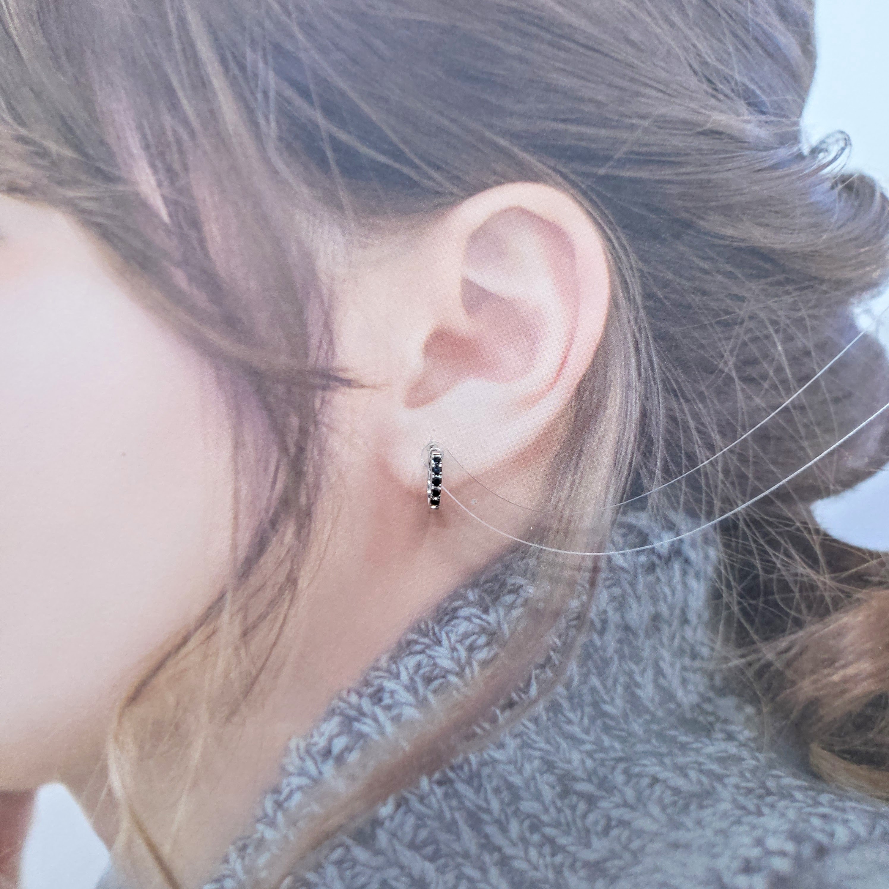 全新18K白金25份黑鑽圈耳環