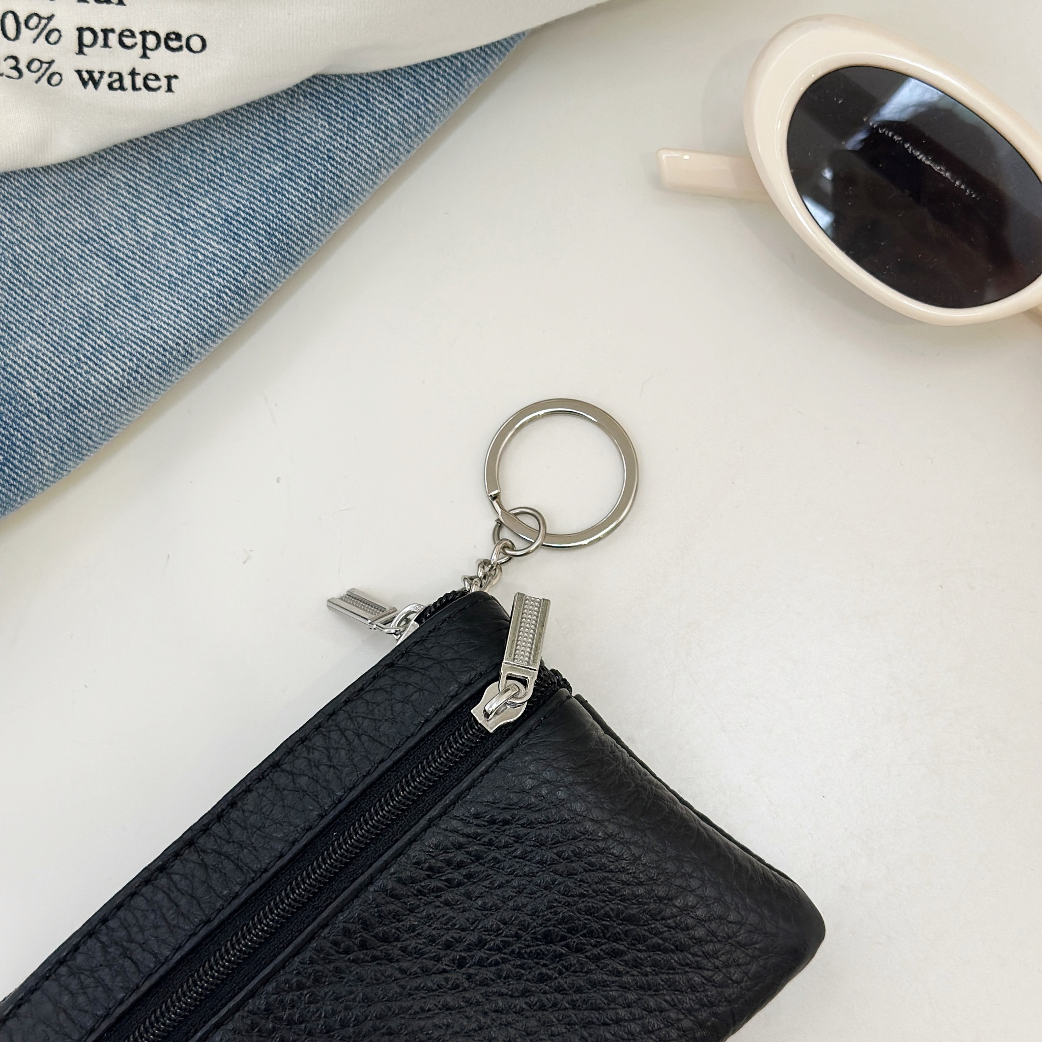 真牛皮零錢鑰匙包