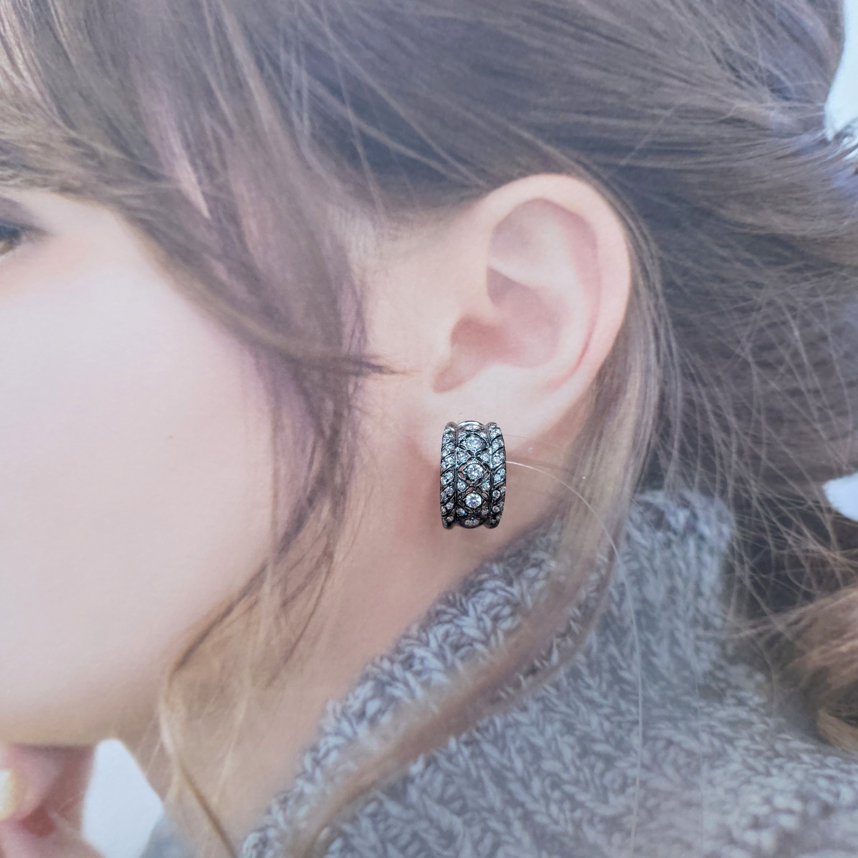 18K Black Gold 1.38ct Diamond Hoop Earrings