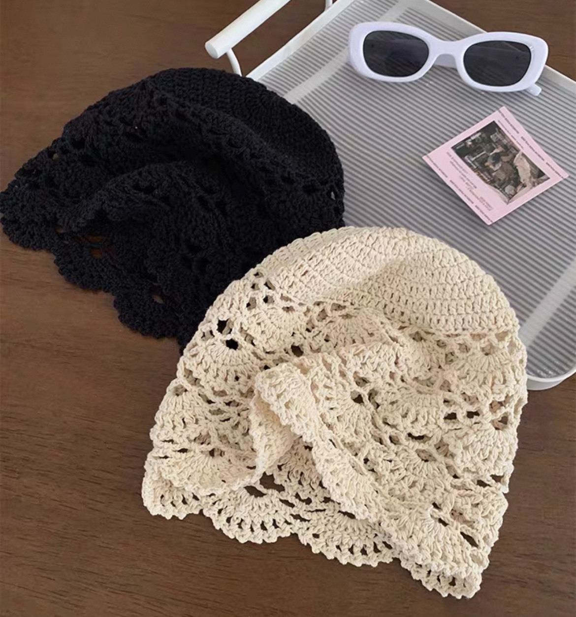 夏日鏤空雕花針織帽/冷帽/蕾絲/