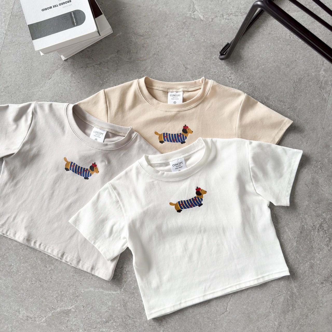 韓國短袖 臘腸狗印花短版版T 80902