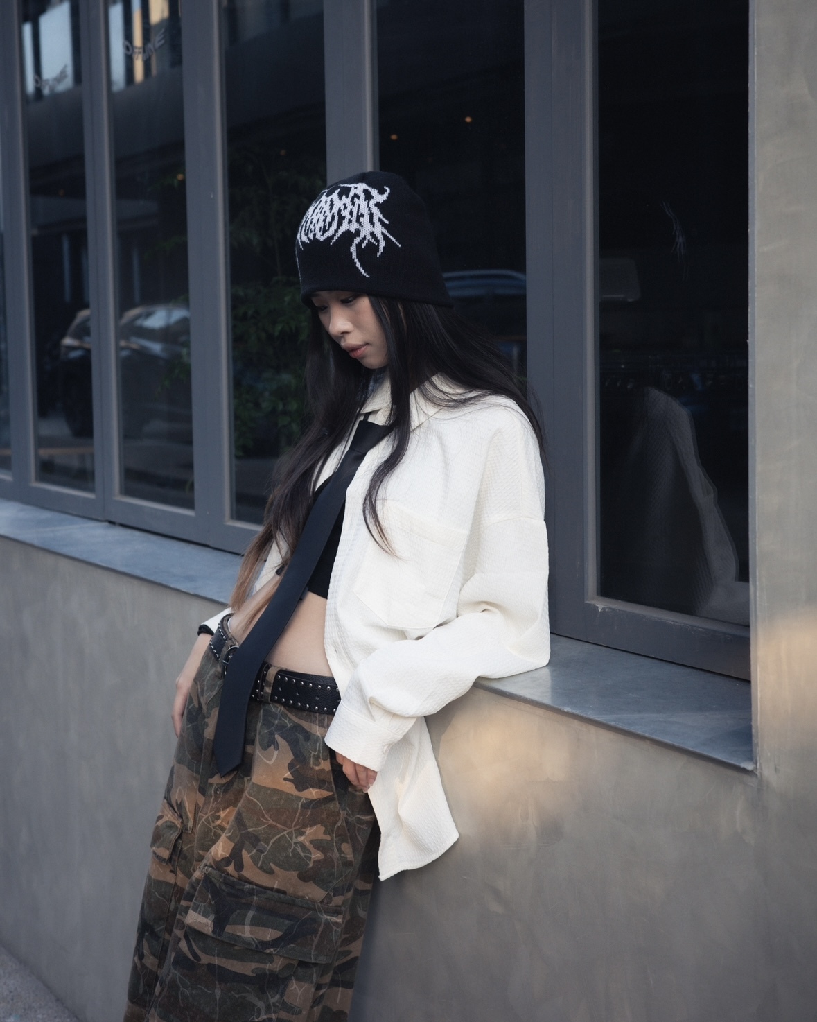 JIN UNIVERSAL華夫格薄款長袖襯衫