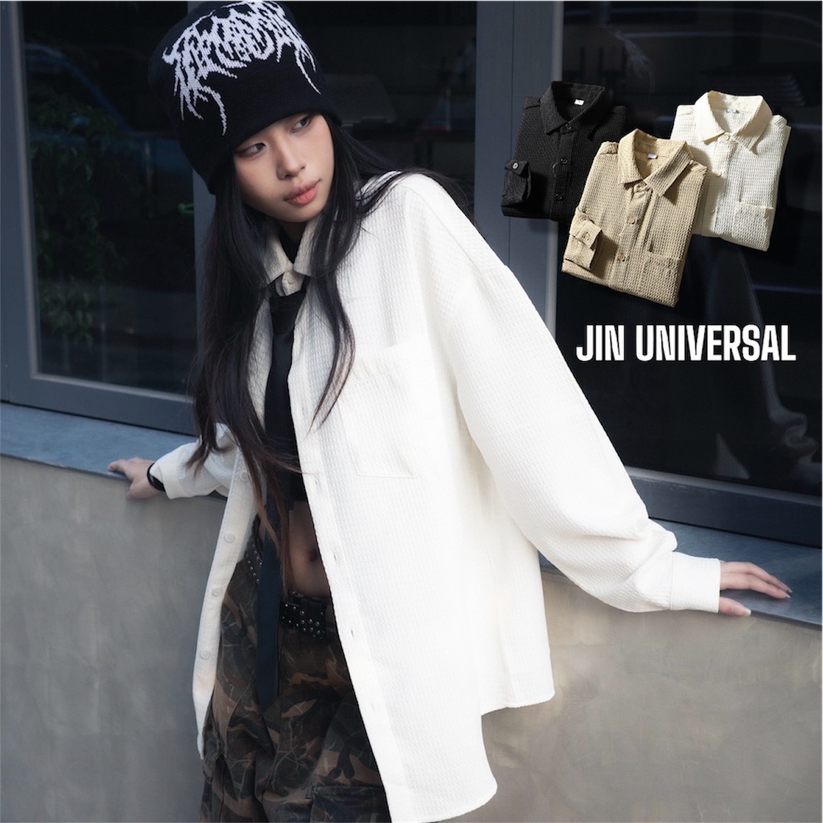 JIN UNIVERSAL華夫格薄款長袖襯衫