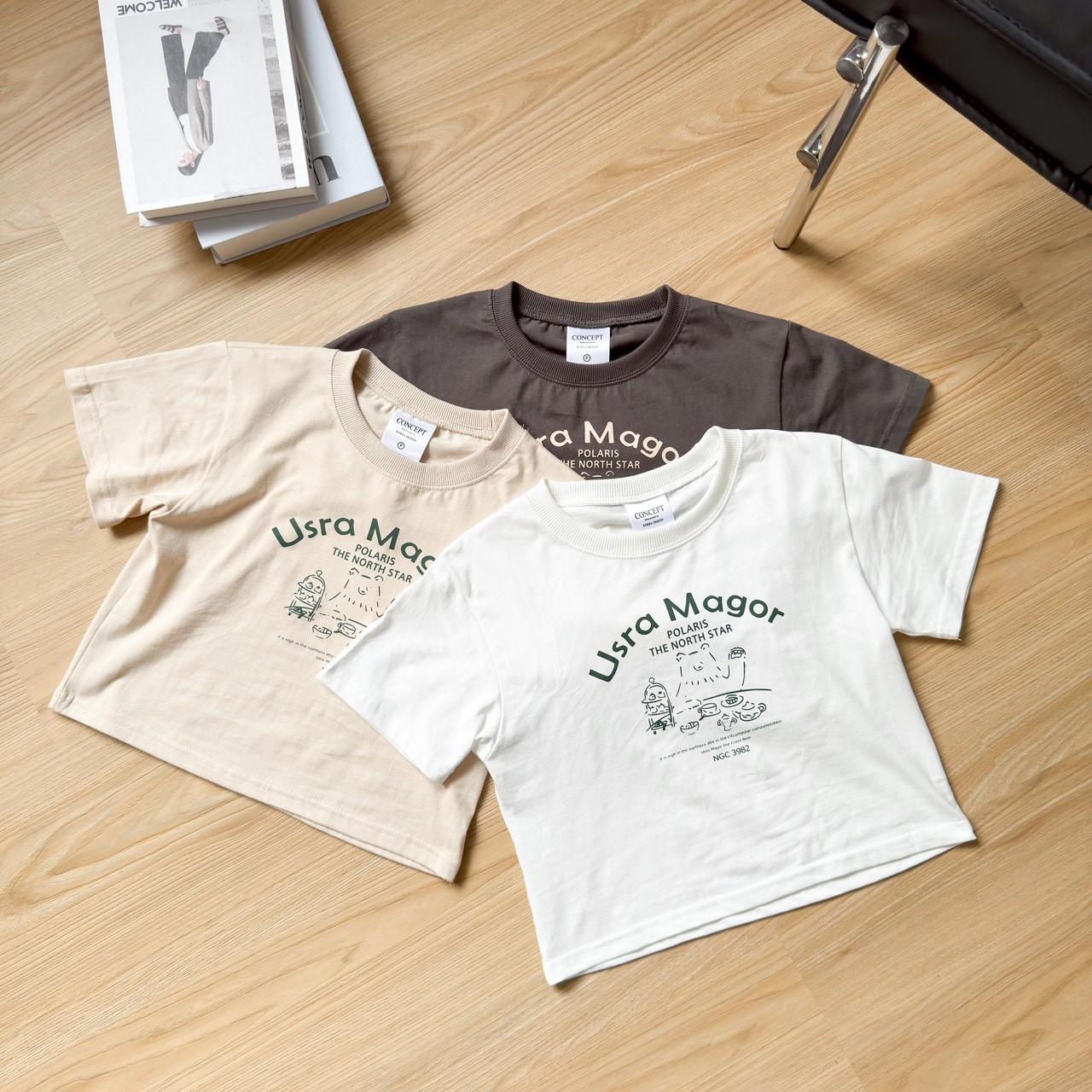 韓國短袖 Usra Magor 小熊印花短版合身短T 80907