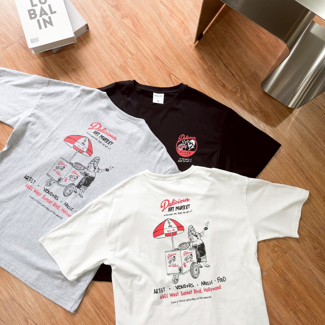 韓國短袖 美式PIZZA 攤印花短T 80909