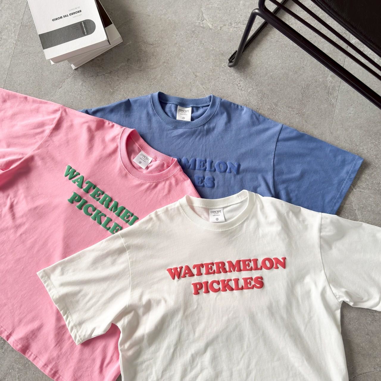 韓國短袖 WATERMELON PICKLES 發泡字BOXY 寬版版型短T 80919