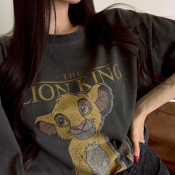 韓國短袖 THE LION KING 獅子王斑駁感印花短T 80928