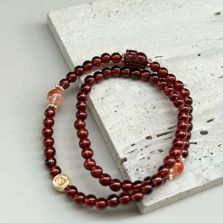 橙石榴石貔貅設計款手鍊｜溫柔堅定・復古優雅・財運守護