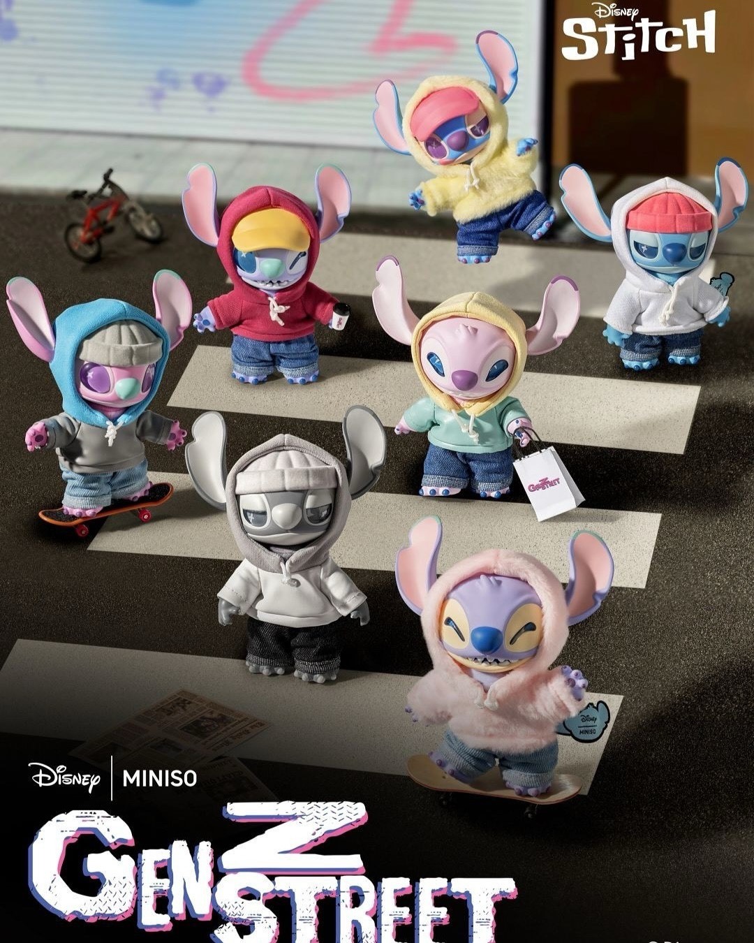 MINISO 迪士尼 史迪奇 Genz 街頭 搪膠毛绒系列盲盒