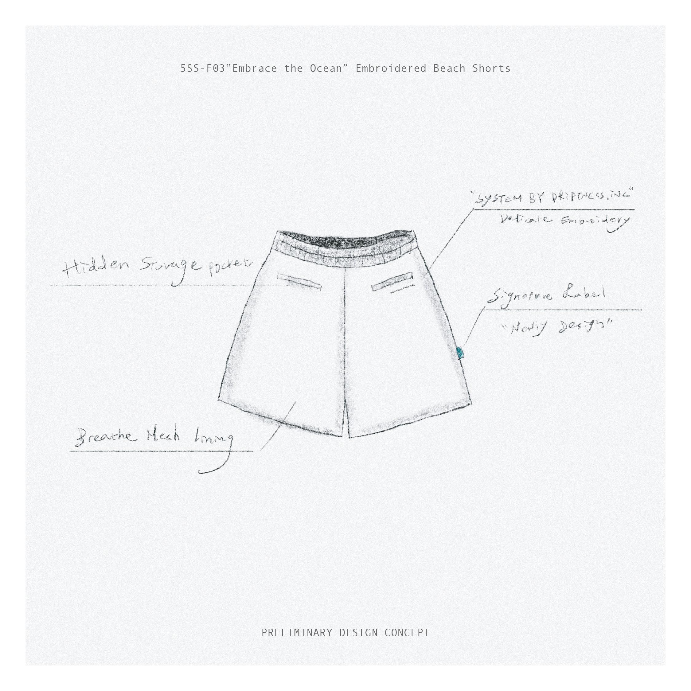 『 Pre-Sale 』DRiFTNESS｜5SS-F03”Embrace the Ocean” 刺繡防水膝上短褲