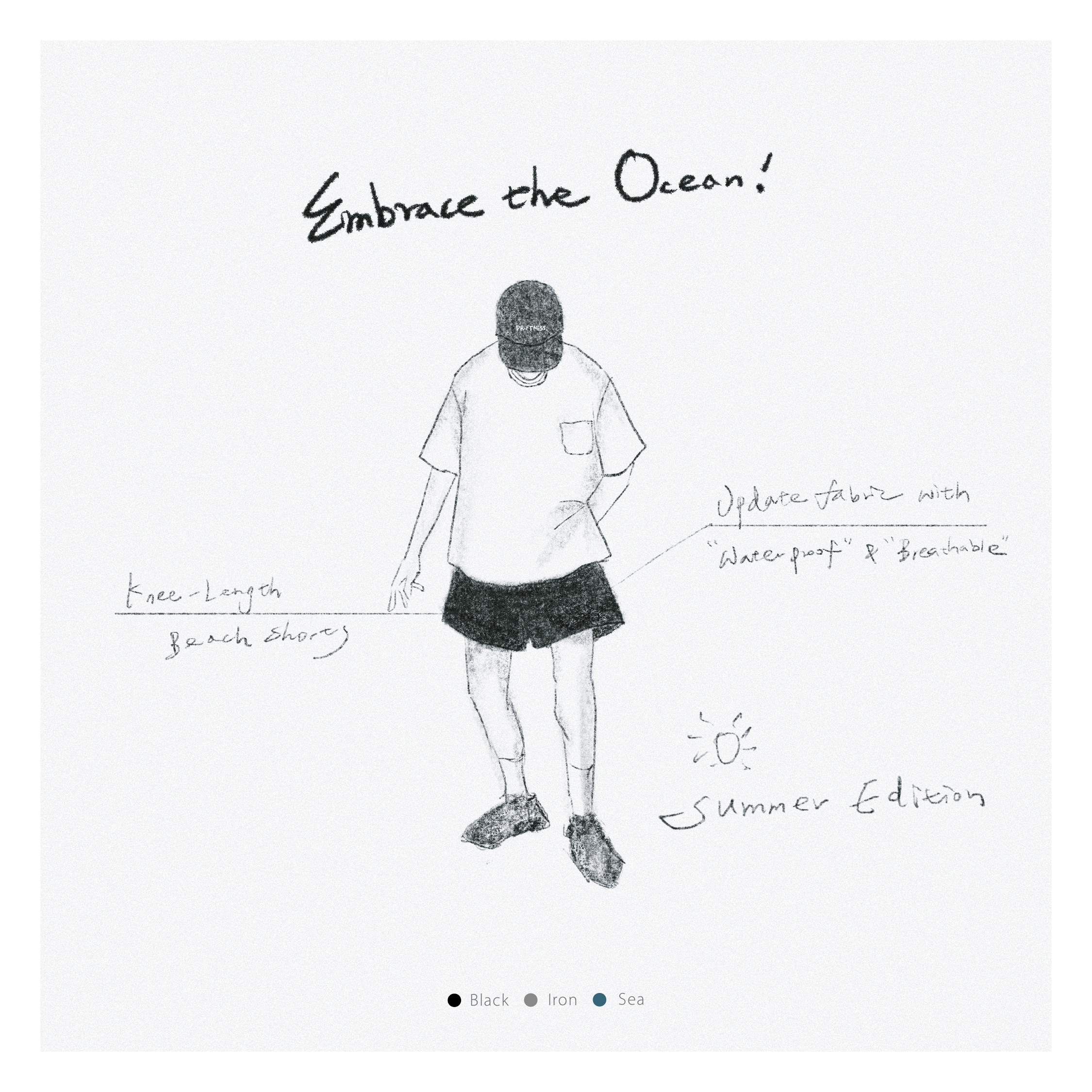 『 Pre-Sale 』DRiFTNESS｜5SS-F03”Embrace the Ocean” 刺繡防水膝上短褲
