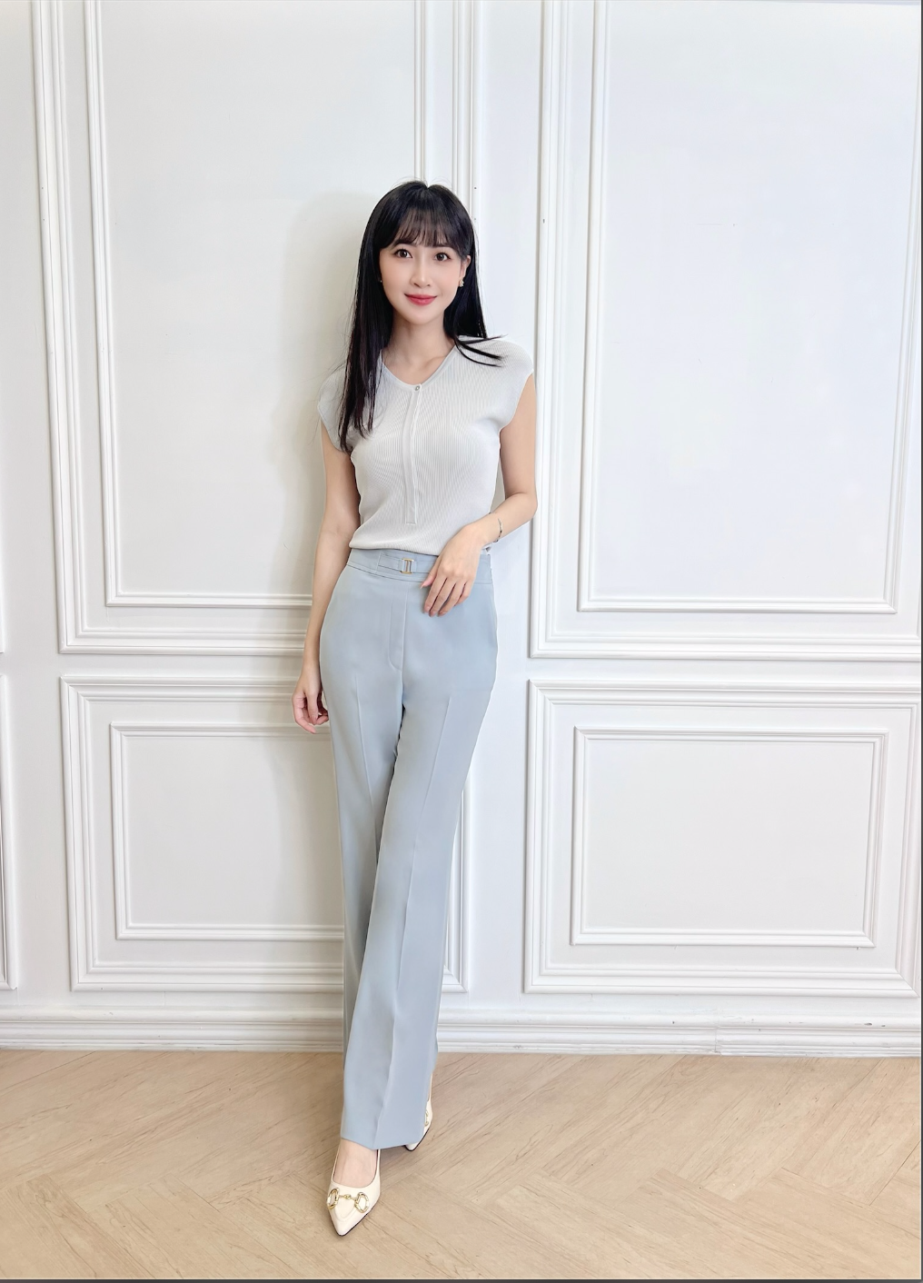 單釦針織半袖上衣