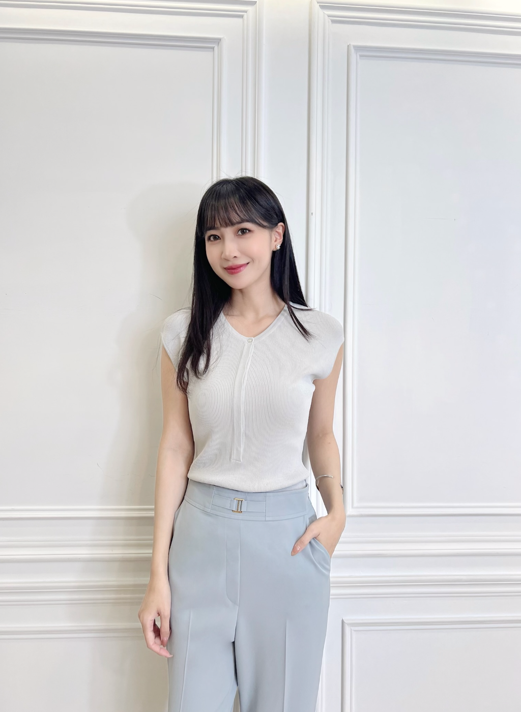 單釦針織半袖上衣