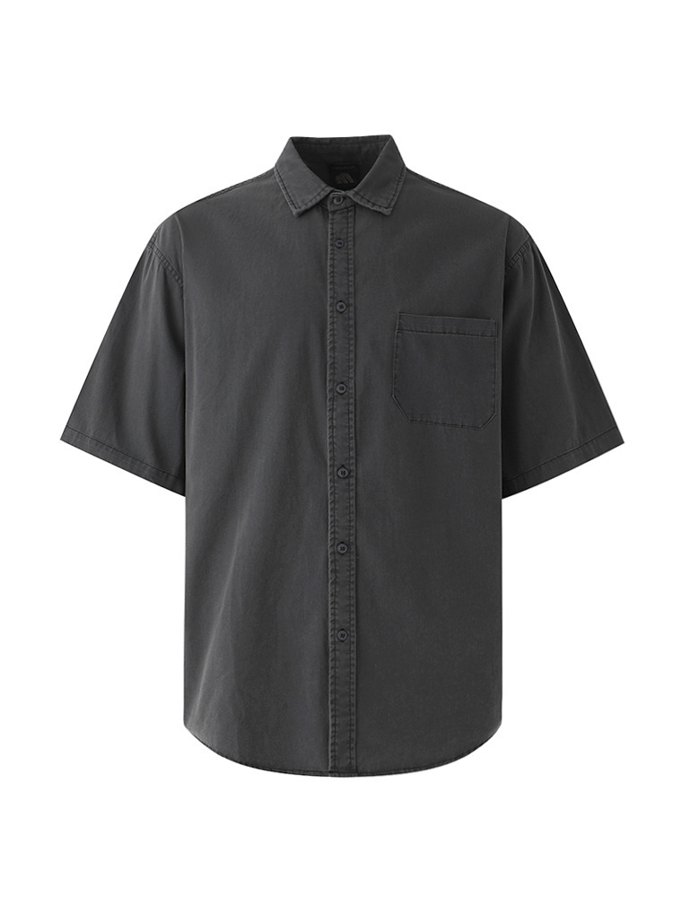 夏季痞帥灰色工裝水洗短袖襯衫