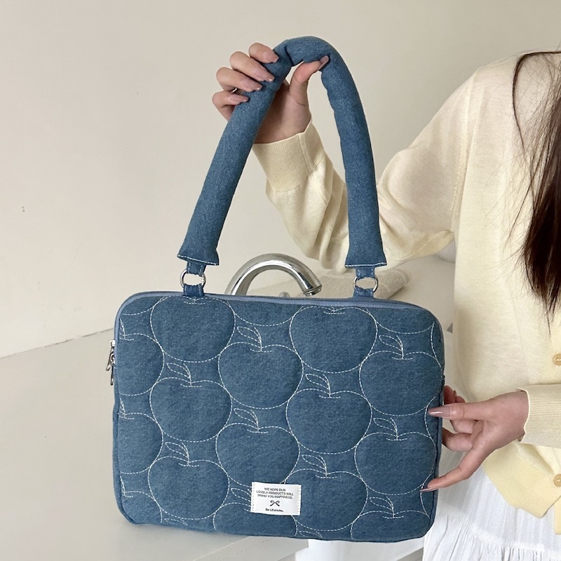 《05168》可愛蘋果壓線單寧電腦包