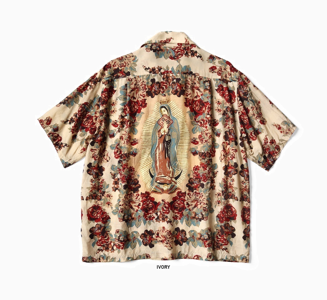 KAPITAL 2025 SILK RAYON CHAMPAGNE MARIA PATTERN WRANGLE COLLAR ALOHA SHIRT S/S - PRE ORDER ITEM (預訂中)