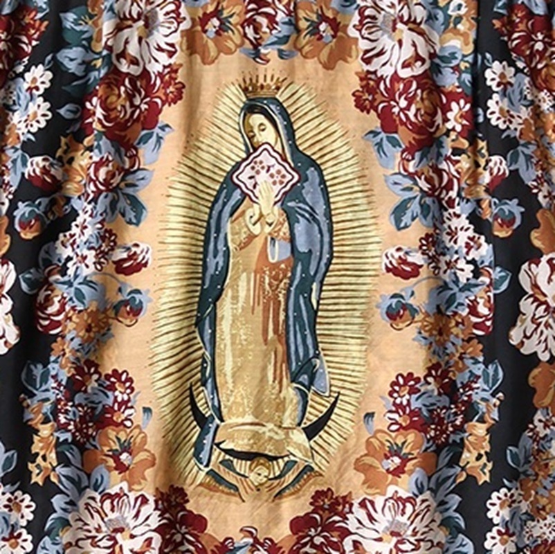 KAPITAL 2025 SILK RAYON CHAMPAGNE MARIA PATTERN WRANGLE COLLAR ALOHA SHIRT S/S - BLACK PRE ORDER ITEM (預訂中)