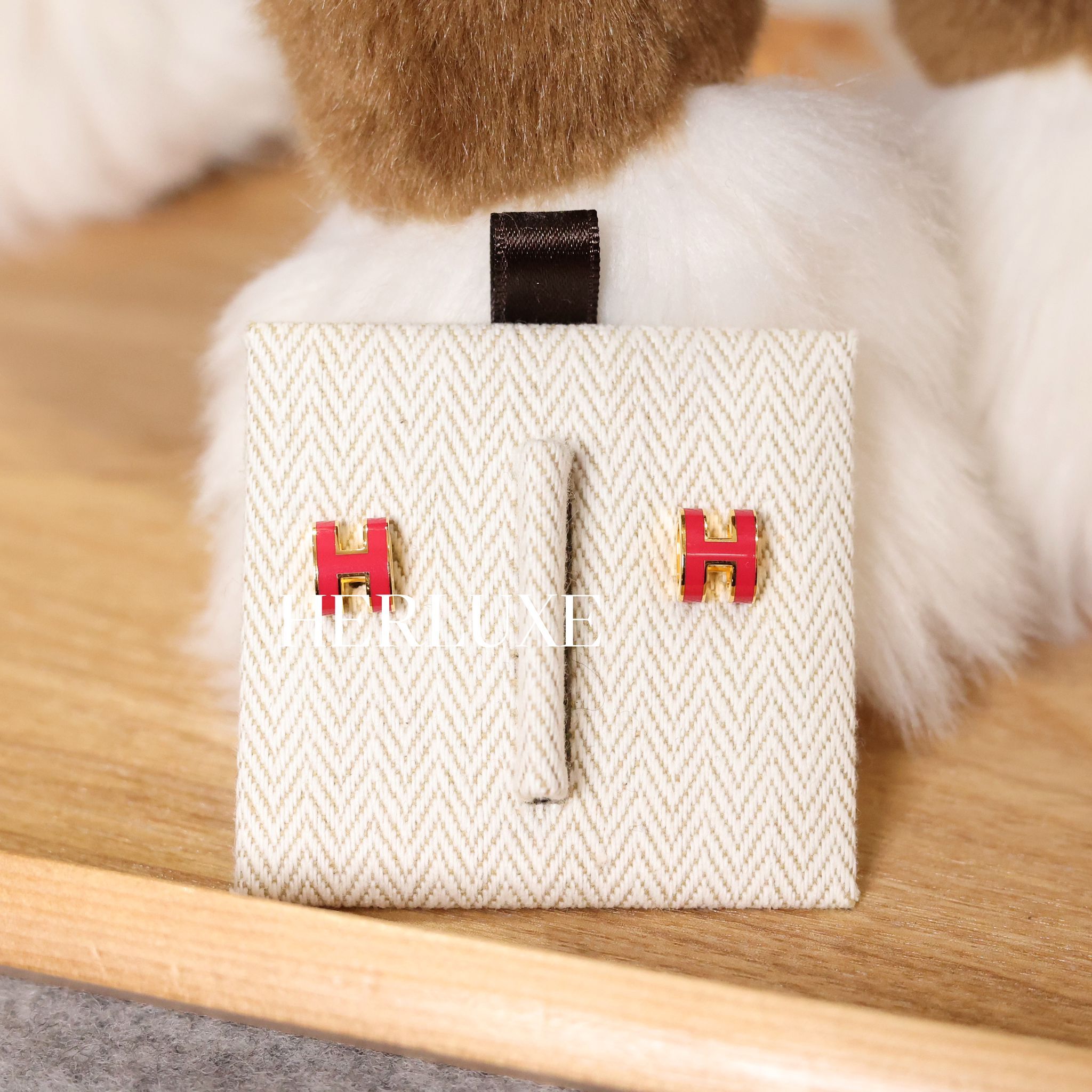 Mini pop h earring 玫紅色 cc