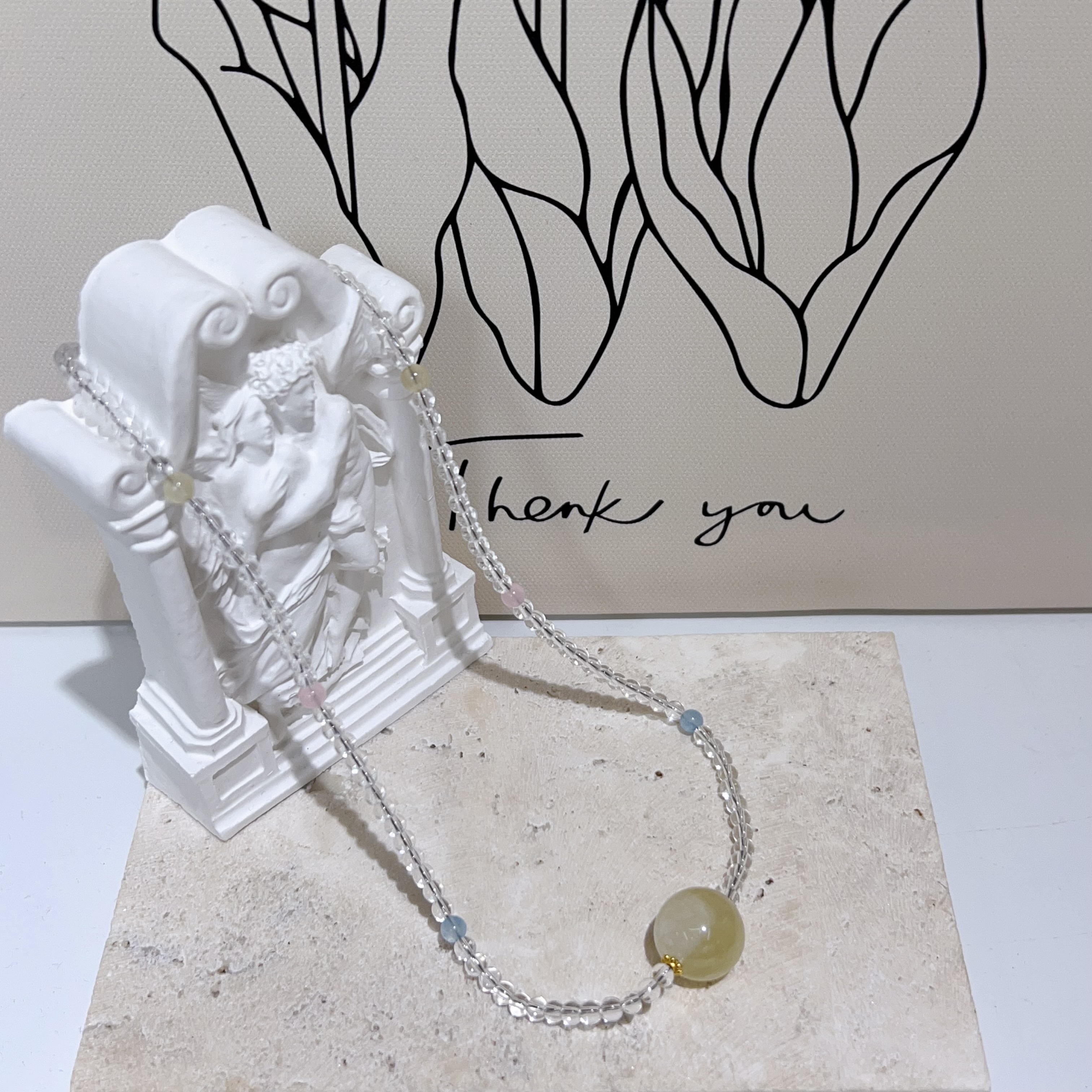 白水晶拼黃水晶頸鏈 （42-46cm）