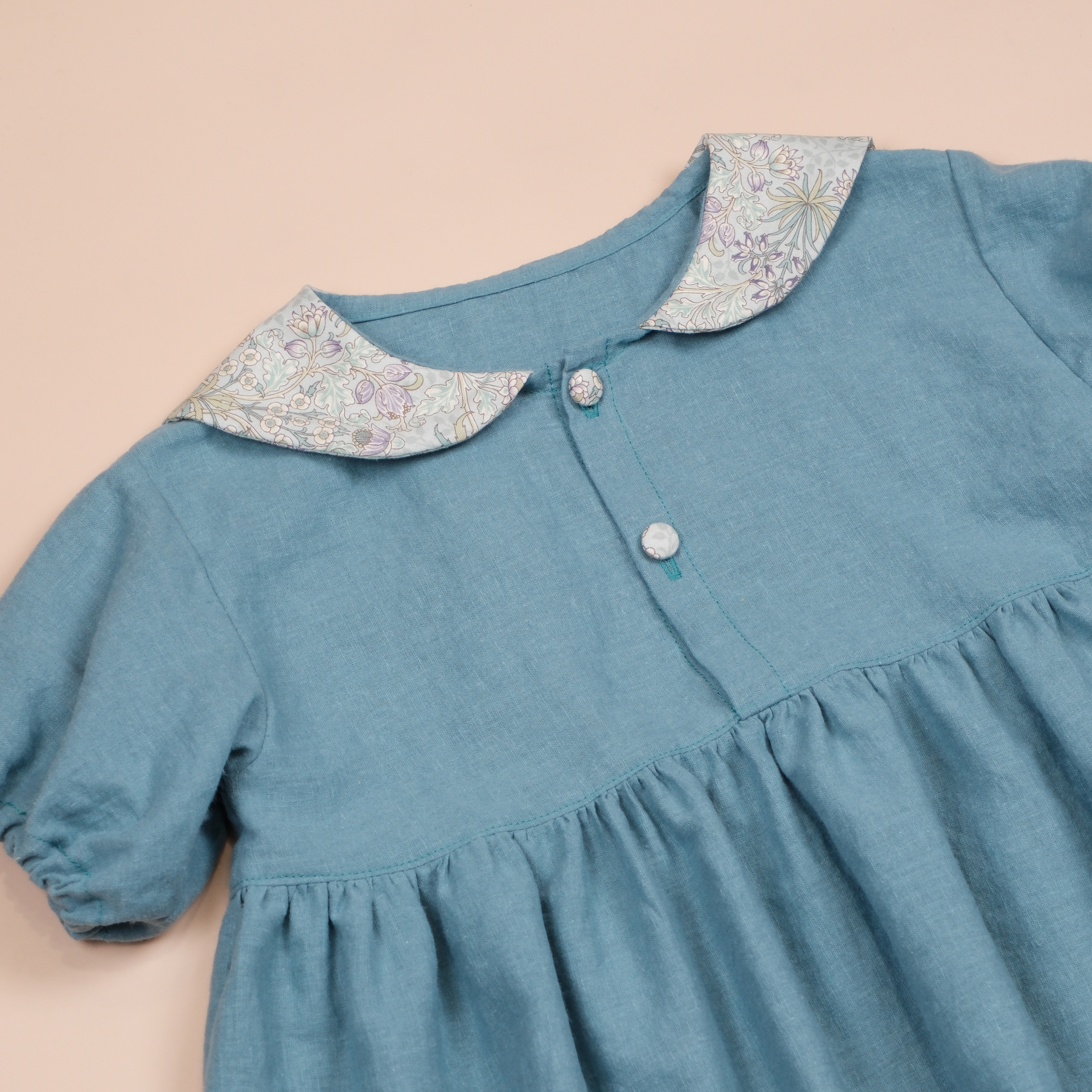海辛絲花園 Hyacinth Garden ⟡ 晨霧藍衫 ⟡ 手作女童短袖洋裝
