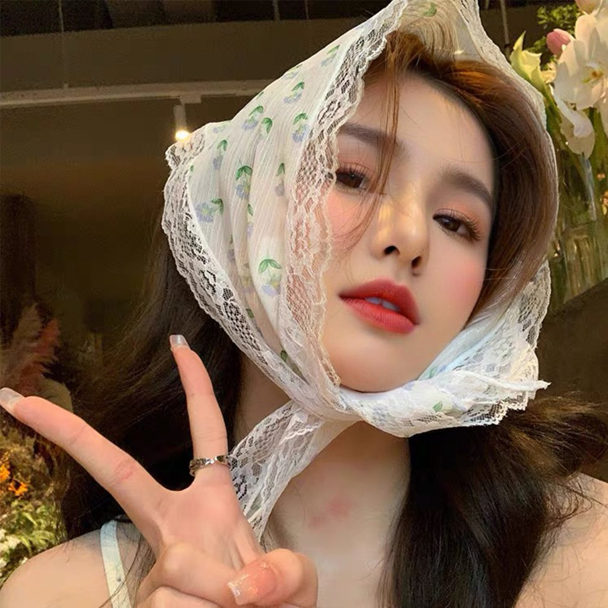 Floral Lace Vintage Triangle Scarf