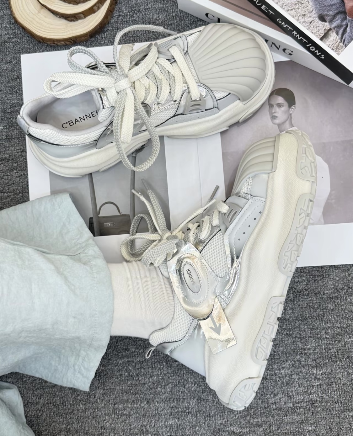 C.BANNER 千百度 銀灰色 灰色 厚底 雙鞋帶 機能風 大頭鞋 貝殼頭 女款/預購