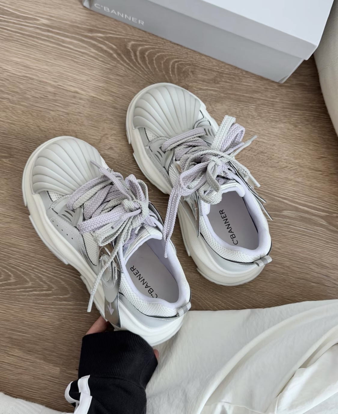 C.BANNER 千百度 紫灰色 紫色 厚底 雙鞋帶 機能風 大頭鞋 貝殼頭 女款/預購