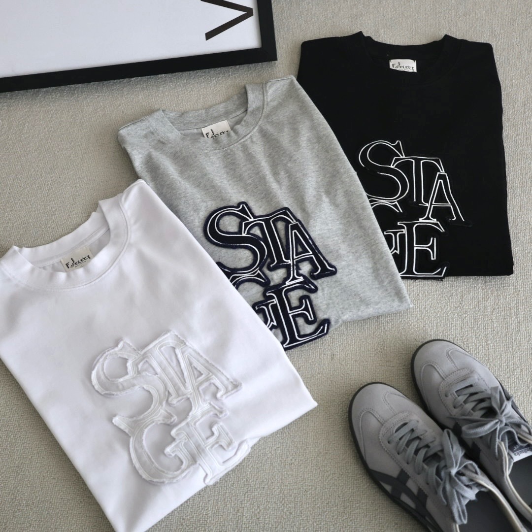 1200!!（現貨）售完不補 270G 立體 刺繡 拼布感 STAGE 短T B2512