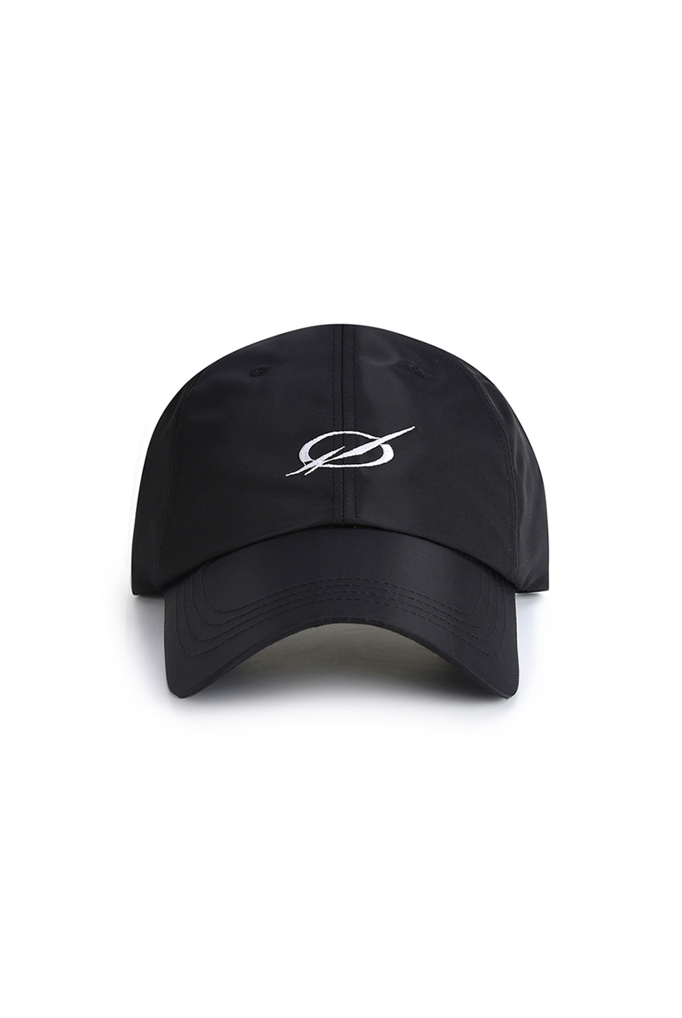 Shiny white logo embroidery cap - black