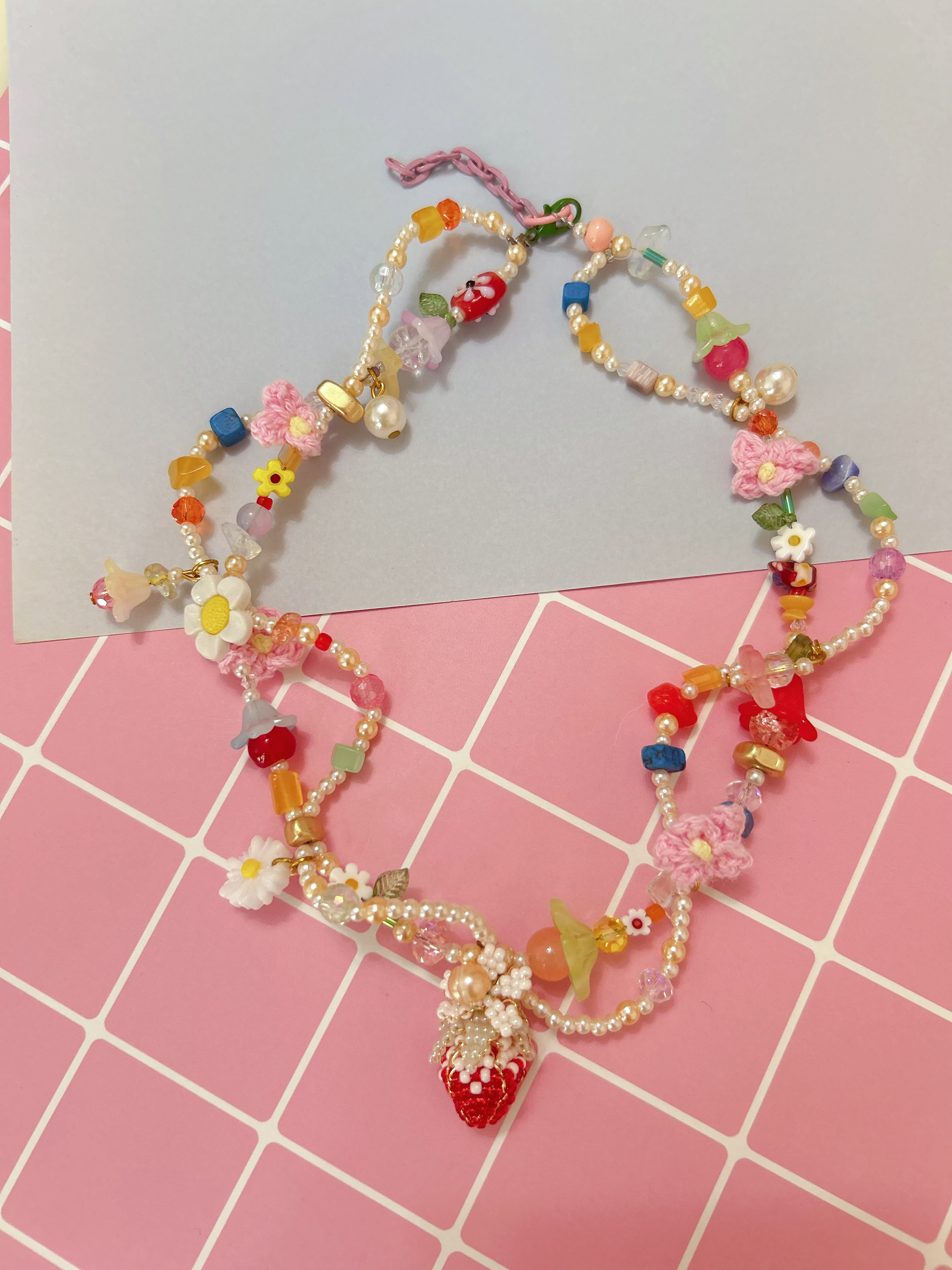 【現貨】泰國手作士多啤梨🍓雙層珠珠頸鏈