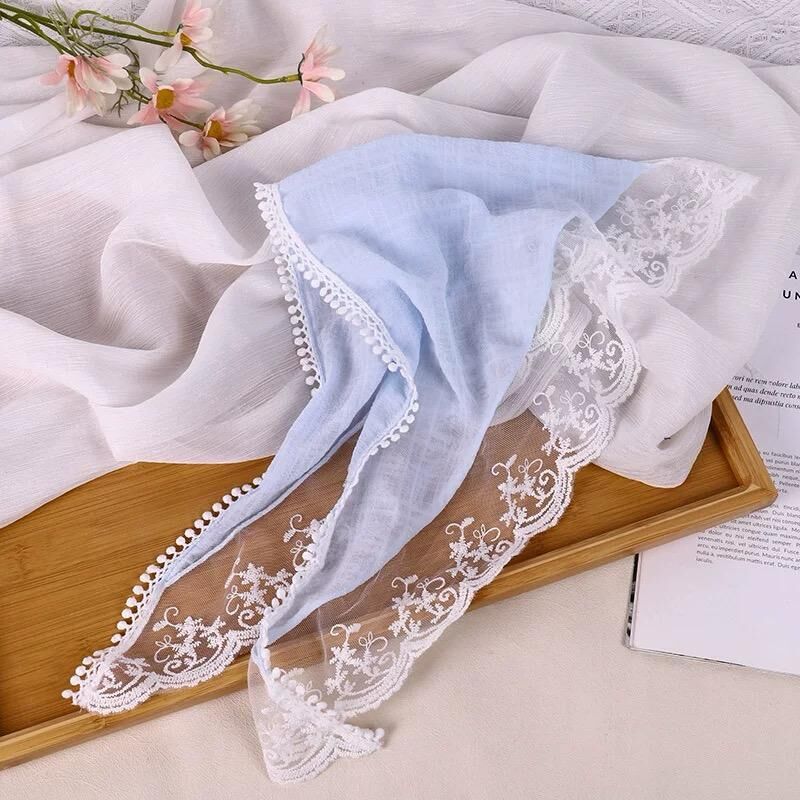 French Vintage Lace Trim Triangle Headscarf
