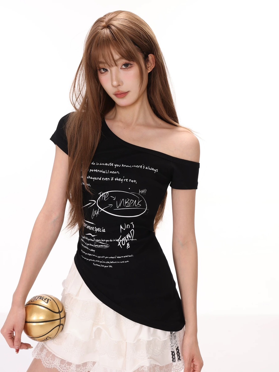 (GOAL) 美式不規則斜肩上衣 053