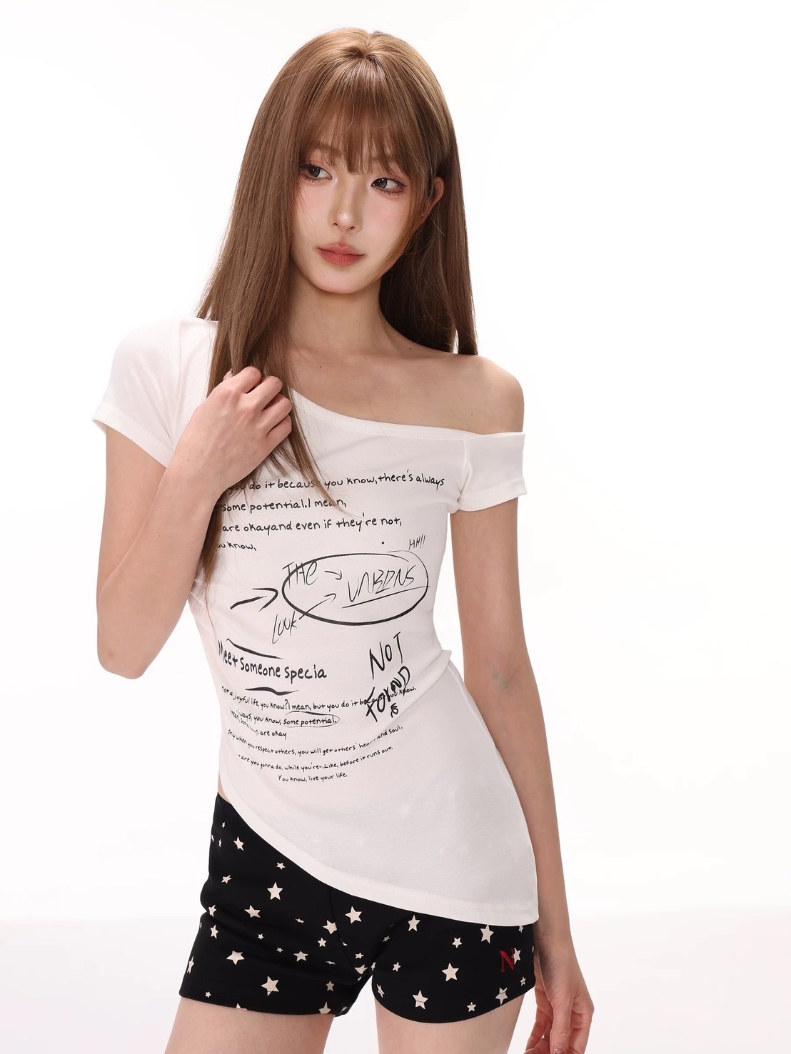 (GOAL) 美式不規則斜肩上衣 053