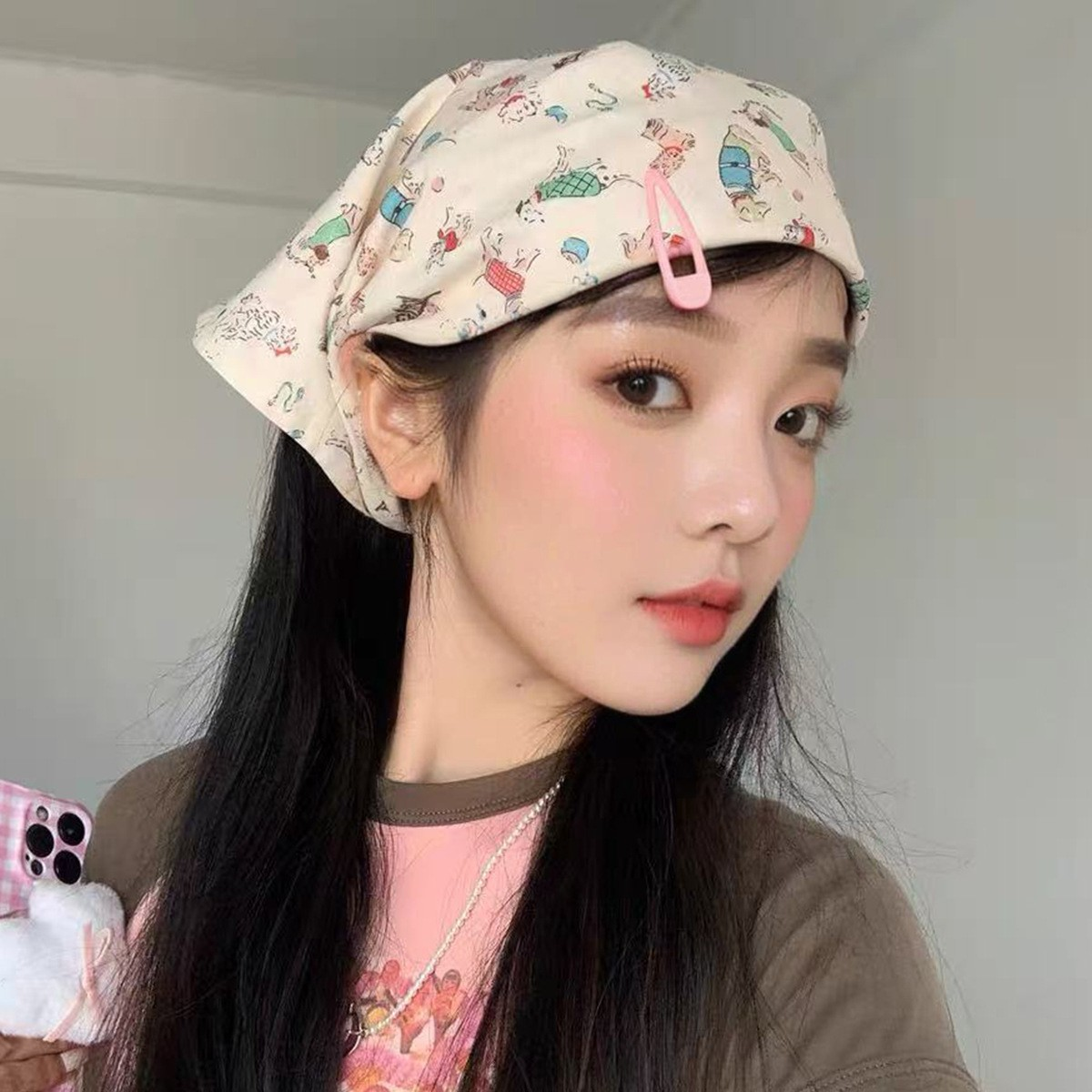 Retro Cartoon Lace Trim Triangle Headscarf