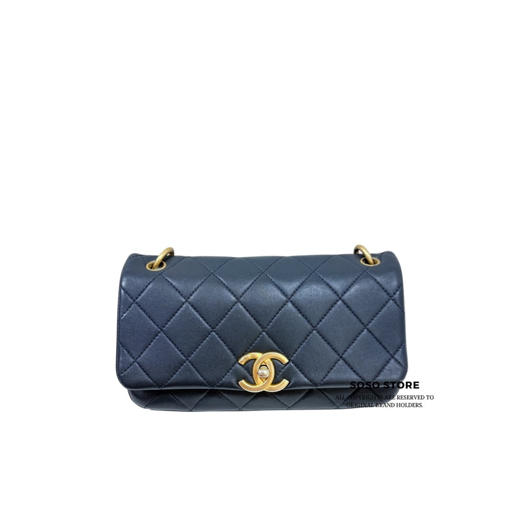 Chanel Mini Flap Bag With Chain Handle - Navy / Ghw