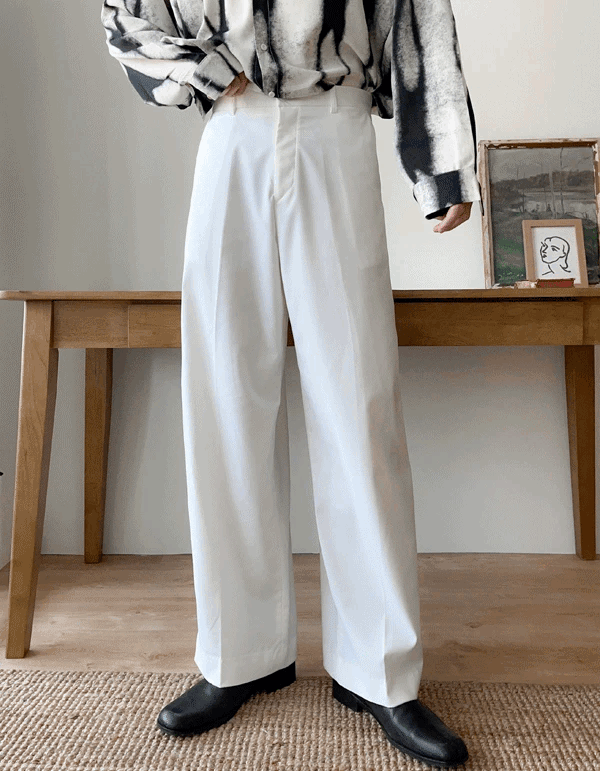 半寬鬆薄款闊腿西裝褲