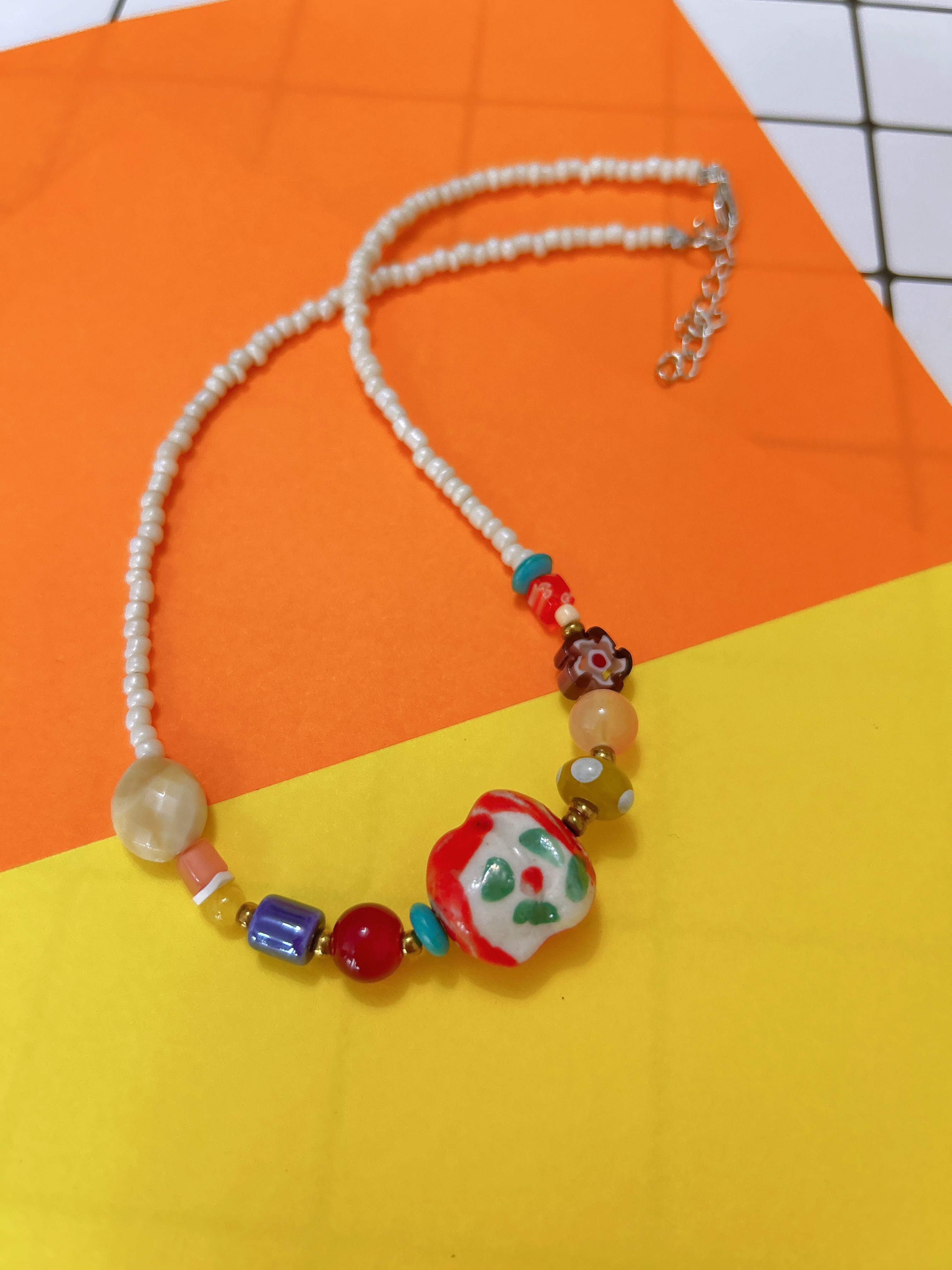 【現貨】泰國手作陶瓷配珠珠頸鏈