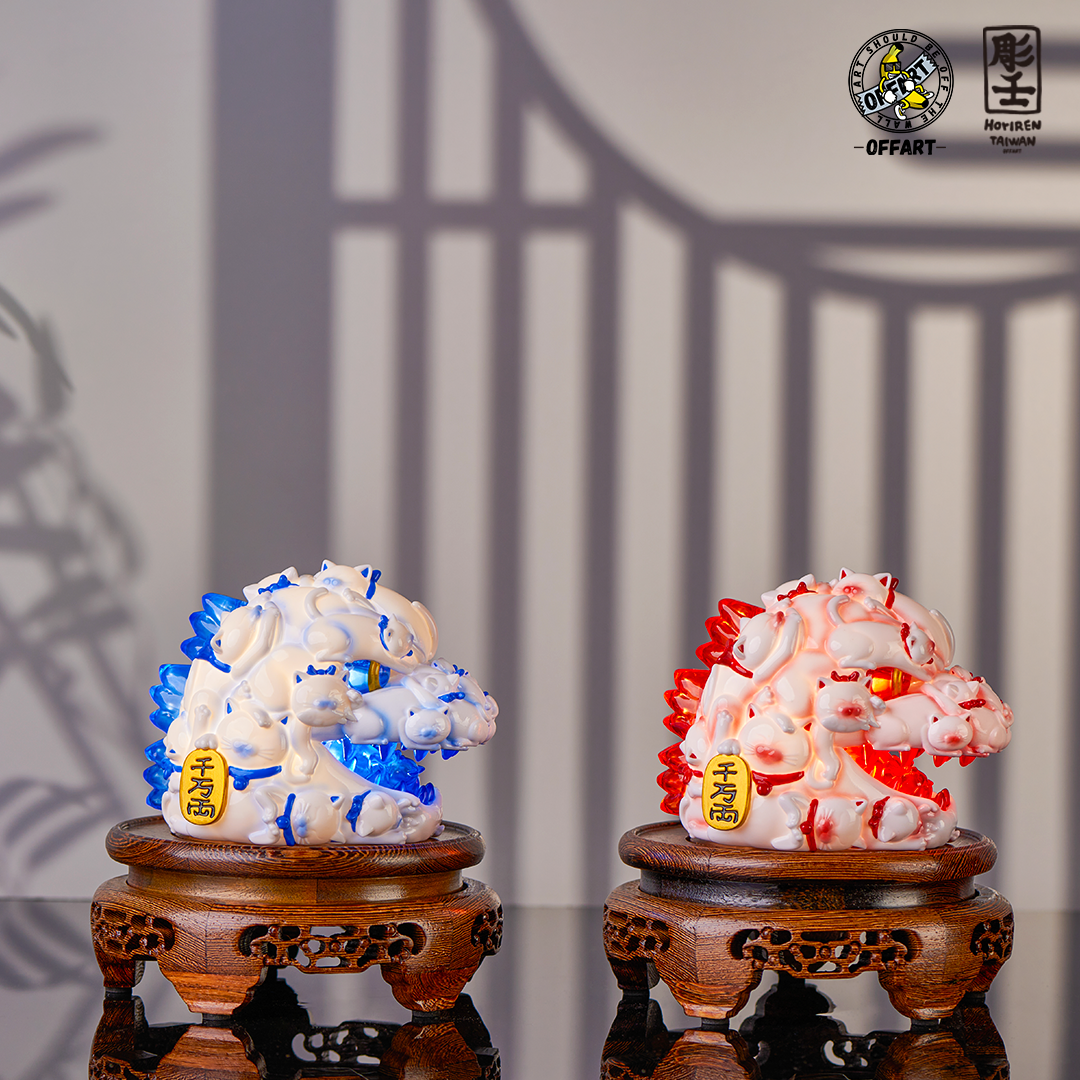 OFFART X 阿壬 百貓紅蓮 迷你招財頭雕 青花瓷/釉裡紅 Mini