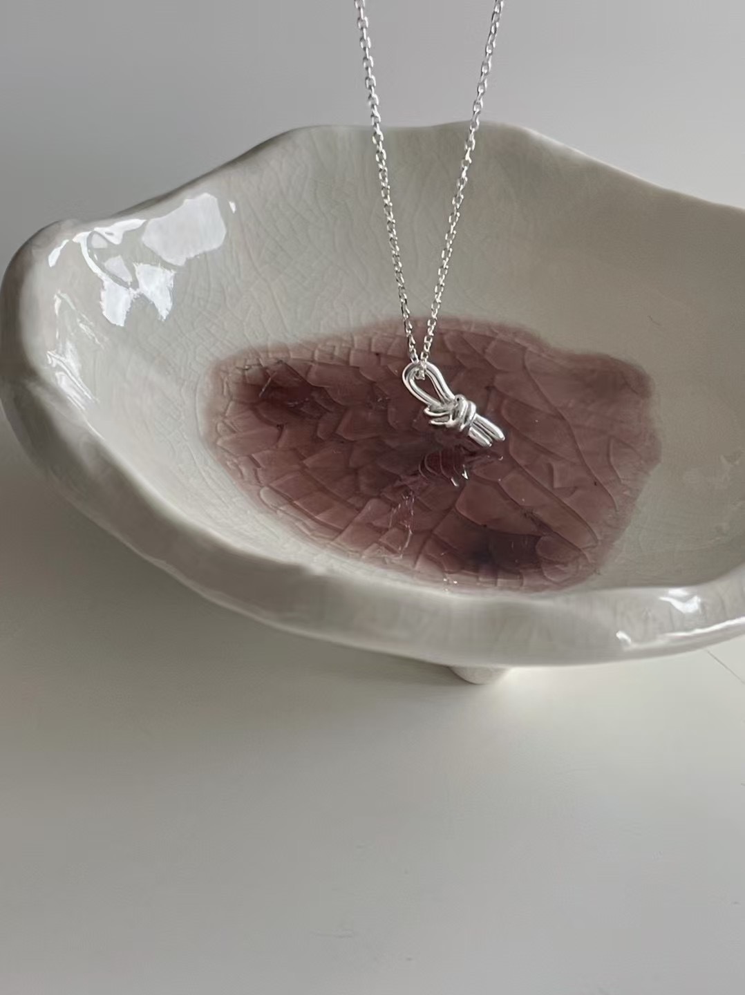 #228DN026 Silver Simple knotted necklace  ͙S925