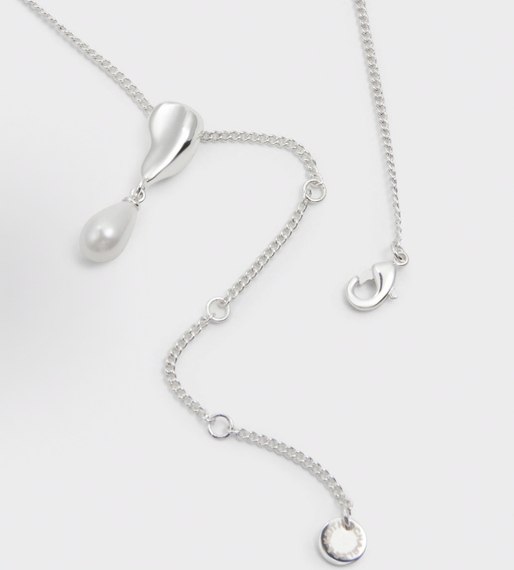 CHARLES&KEITH 小CK 月光謐語珍珠系列 簡約設計 黃銅 項鍊 女款 Silver銀色