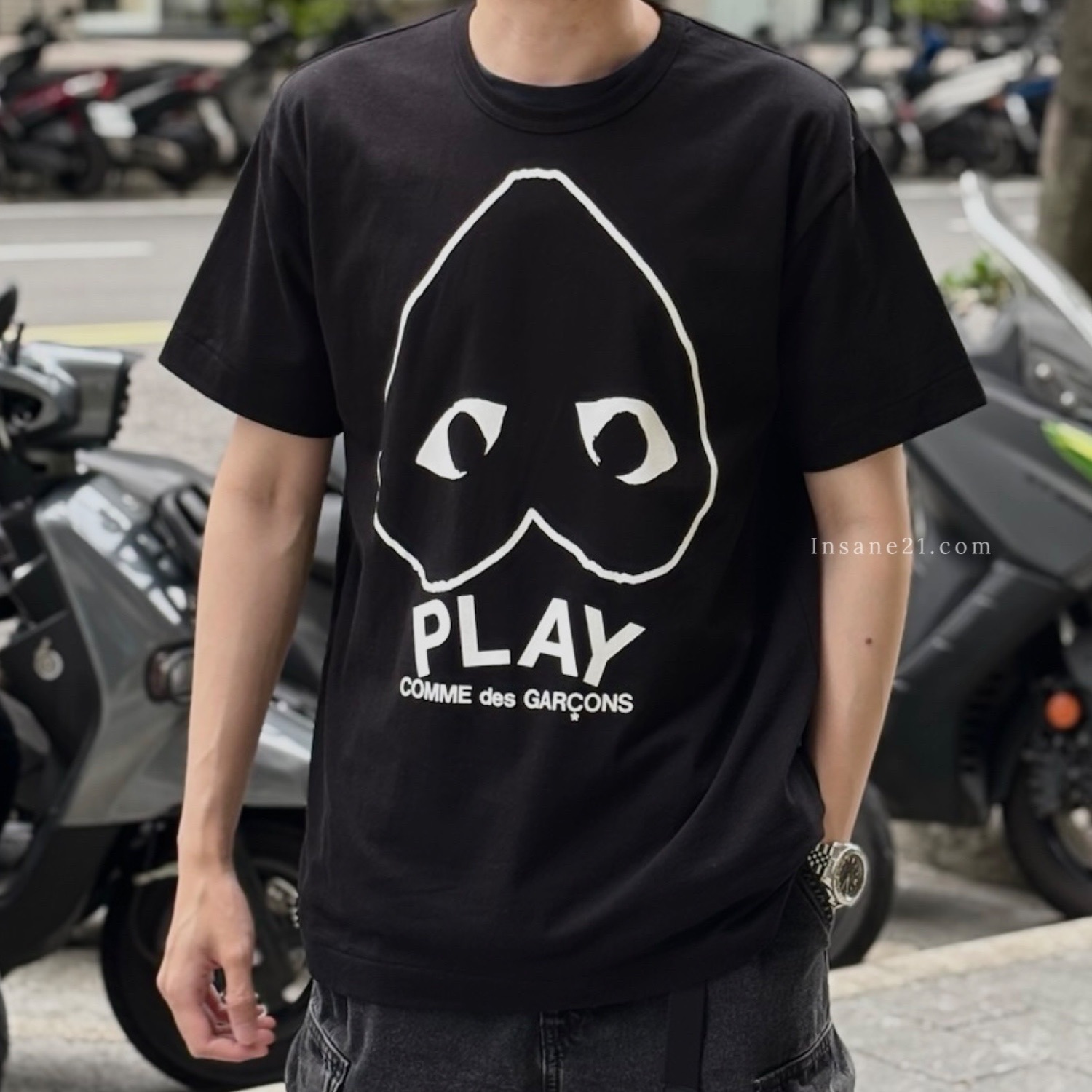 日本潮牌 COMME DES GarcoNs 川久保玲 簍空愛心 倒心 倒立愛心 短袖 黑