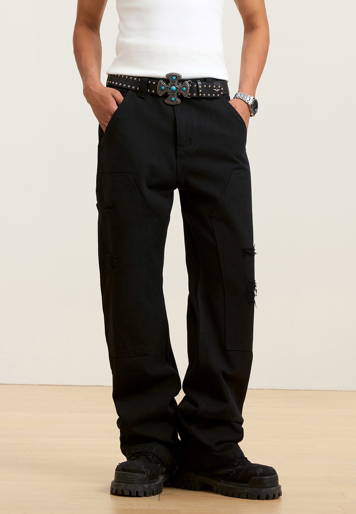 STK SmallTownKid  水洗破壞 鉚釘工裝 伐木褲