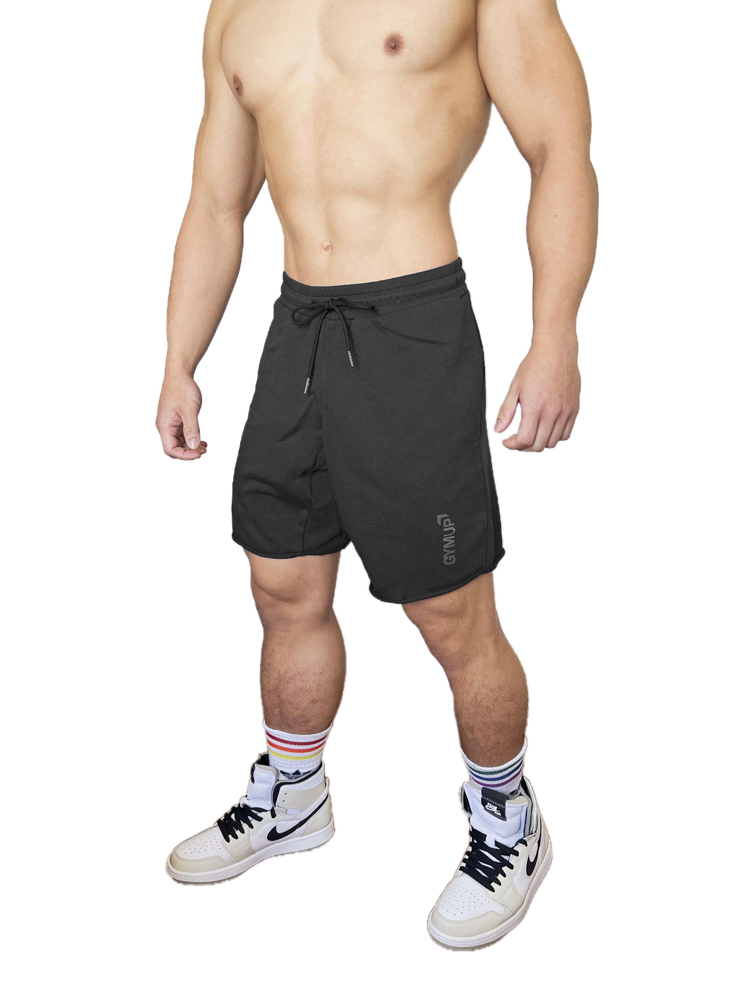 2025 全新配色 - GYMUP 純棉不修邊短褲 01 純黑