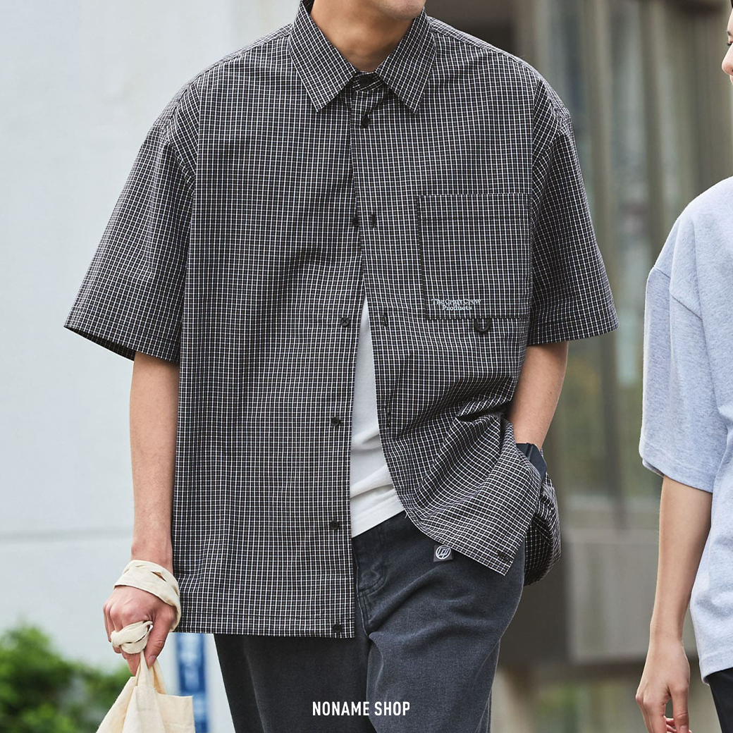 THE CRAFT CREW PRODUCTS 寬鬆 抽繩 格紋 短袖 襯衫 六色 (男款)