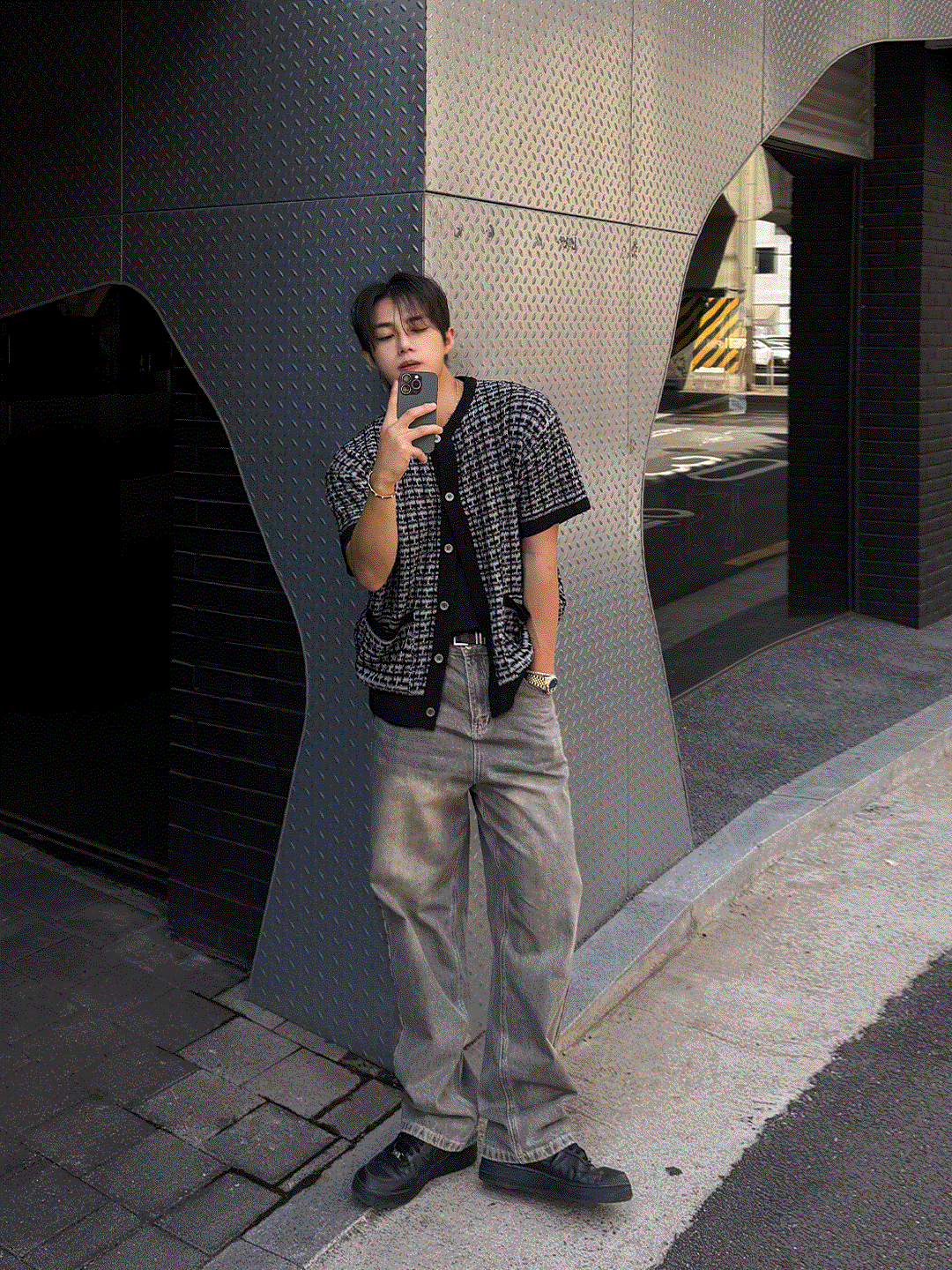 復古灰棕色牛仔褲